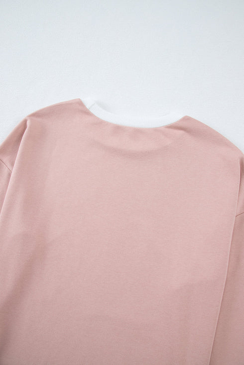 Varsity Stripe Contrast Collar Drop Shoulder Pullover And Drawstring Wide Leg Pant Set